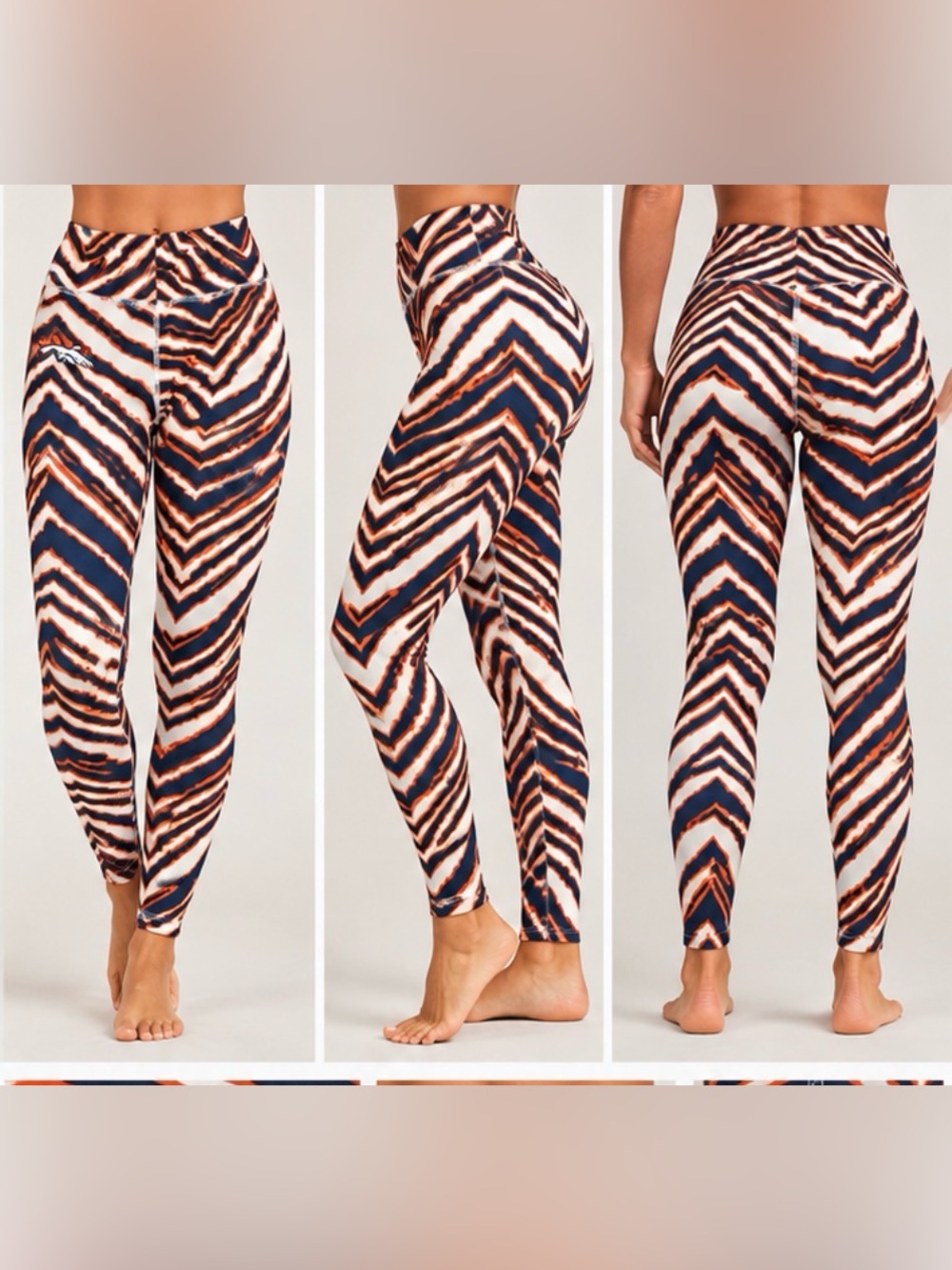 Zumba Denver Broncos NFL High Rise Leggings Orange Navy Game Day Workout